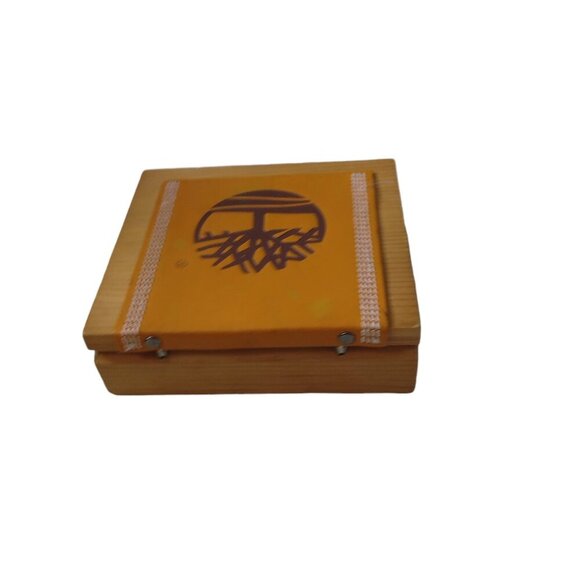 Timberland Wooden Leather Wallet Trinket Box Hinged Logo Classic Case - Picture 4 of 5